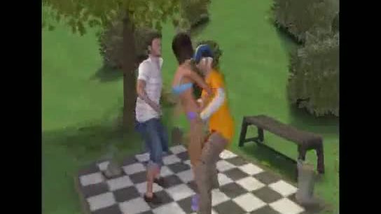 Two guys fucks a girl in a park
